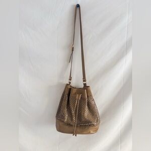 Whiting & Davis Taupe Perforated Bucket Bag | Made in USA | Vintage Style